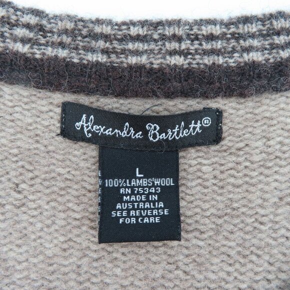 Alexandra Bartlett Women Large Lambswool Wool Brown Pink Elbow Patch Sweater - Picture 8 of 11